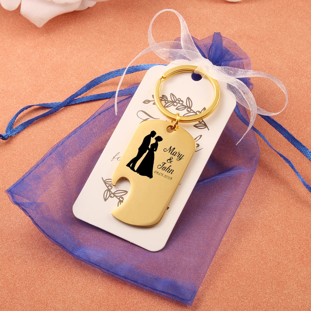 Bottle Opener Custom Laser Engraving Name Keychain Gold Stainless Steel.