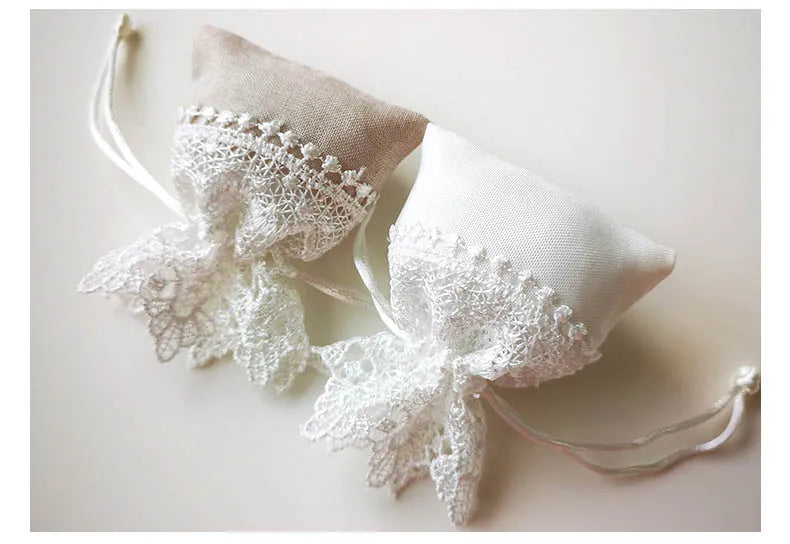 White Lace Embroidery Candy Gift Bag with Drawstring 10 pcs.