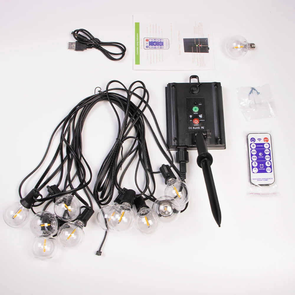 Luces navideñas para patio al aire libre, alimentadas por energía solar y USB, resistentes al agua.