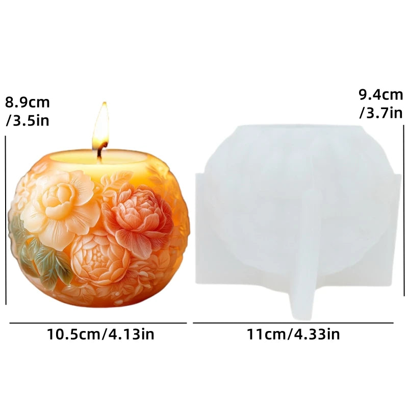 Large Peony flower ball rose candle silicone mold