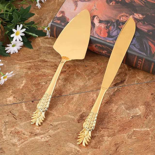 Cake Knife And Server Set,2 PCS Gold Cake Cutting Utensils Made By KONCO.