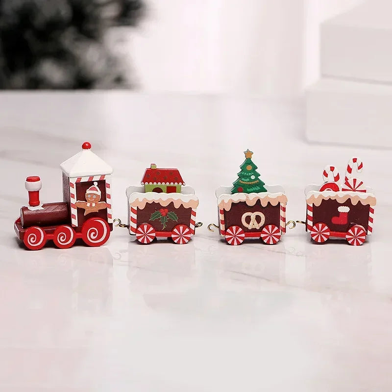 Wooden Train Christmas Ornaments Santa Cake Decoration
