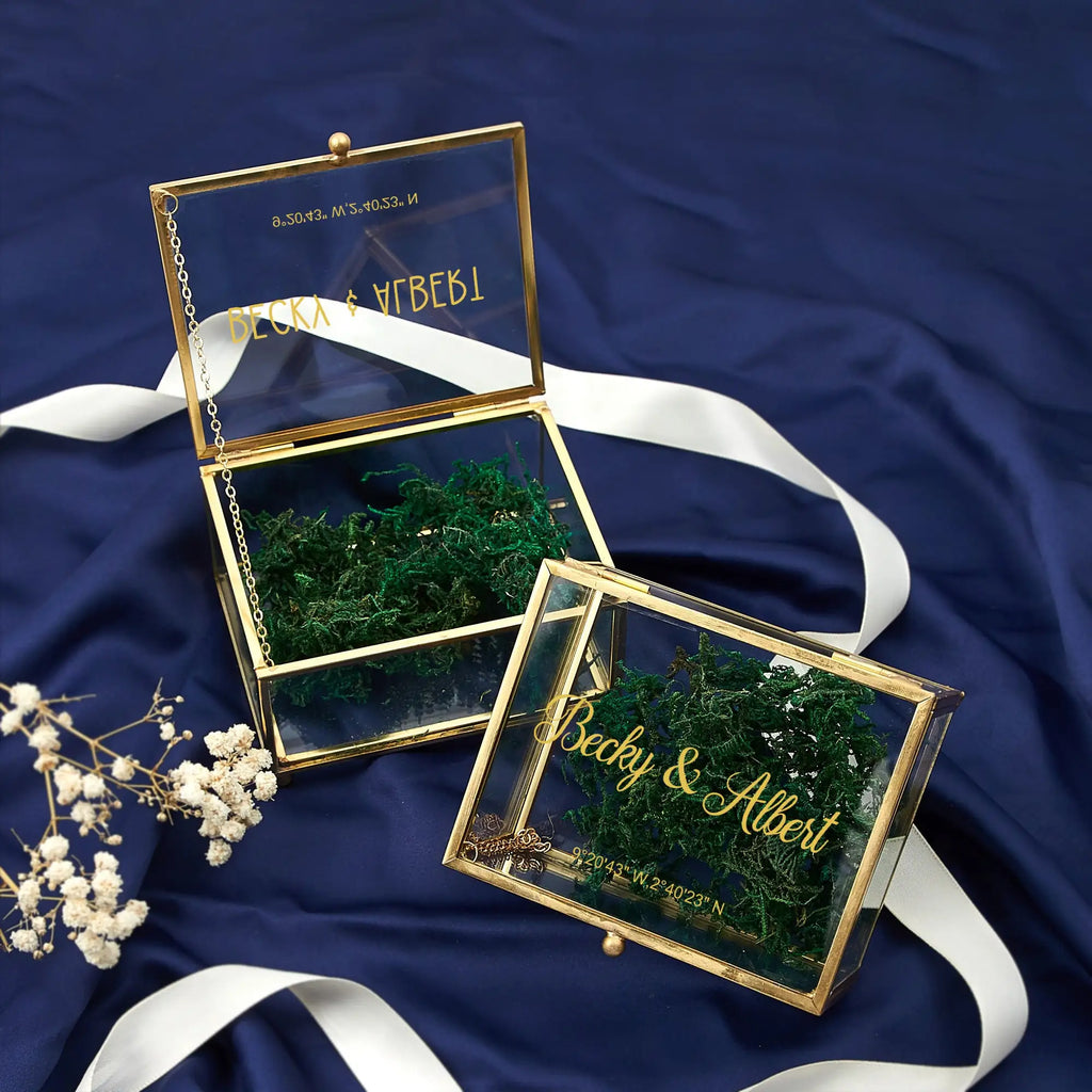 Scatola per anello rettangolare in vetro personalizzata, solo scatola