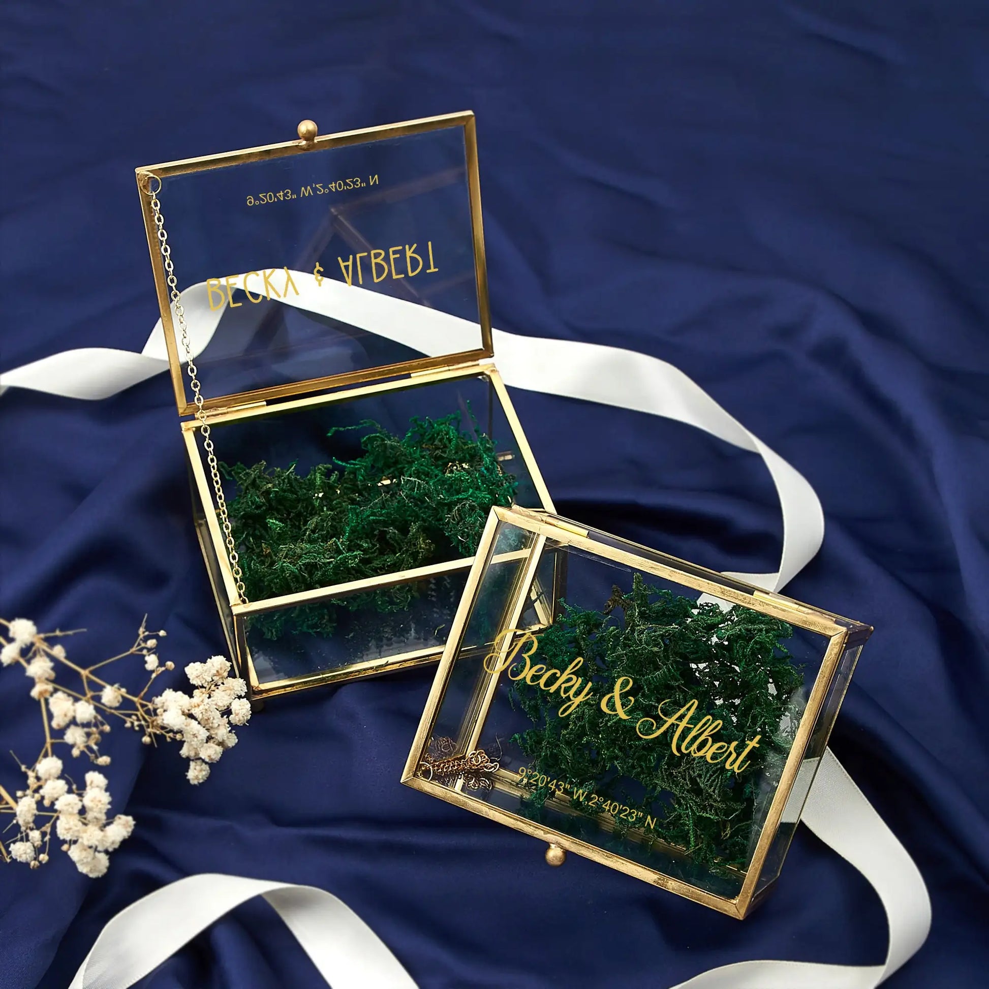 Scatola per anello rettangolare in vetro personalizzata, solo scatola