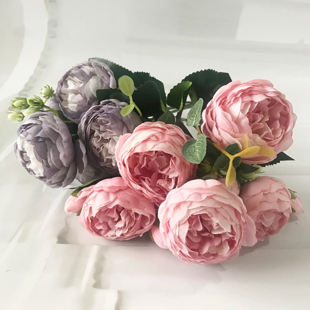 Bouquet di fiori artificiali di peonia di seta, 5 teste grandi, 30 cm, rosa