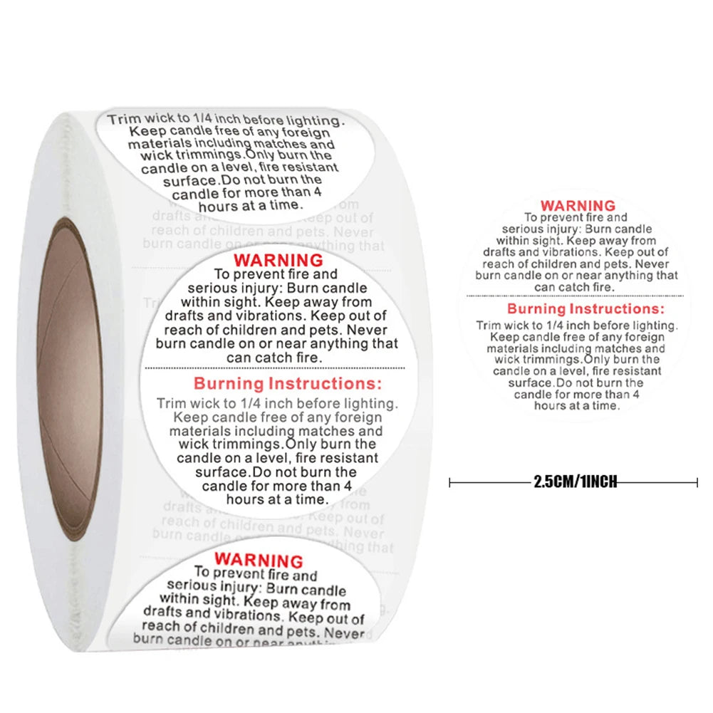 Candle Jar Container Labels Wax Melting Safety Warning Stickers
