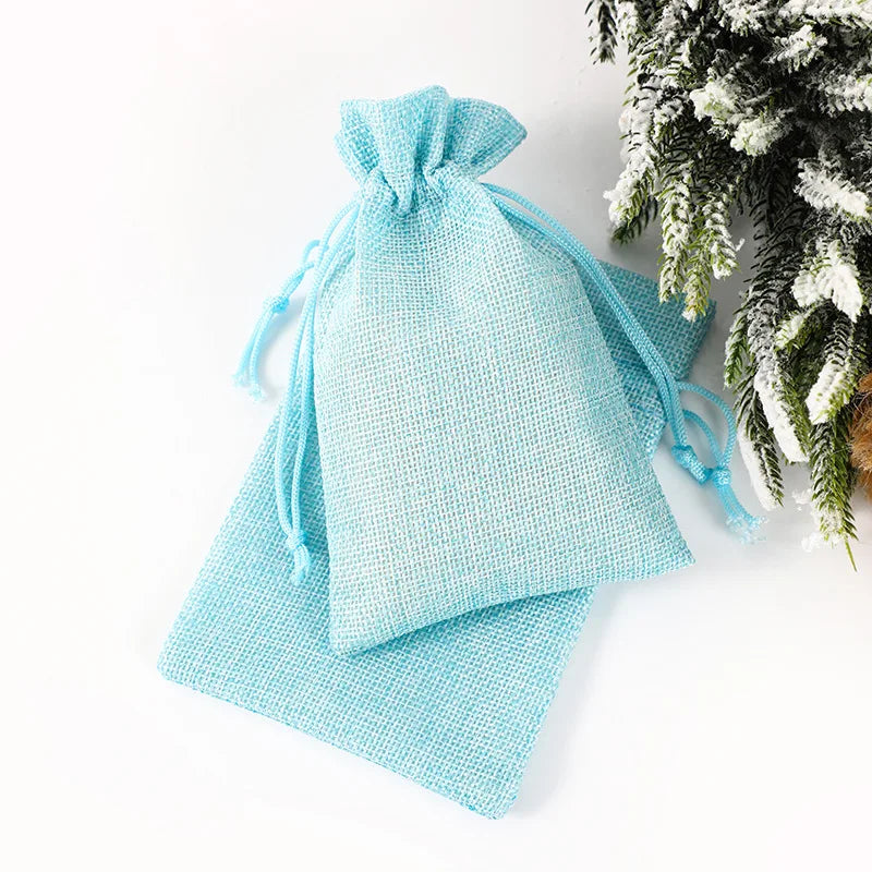 Multi Colors Jute Storage Bags Fabric Package Drawstring Pouches.