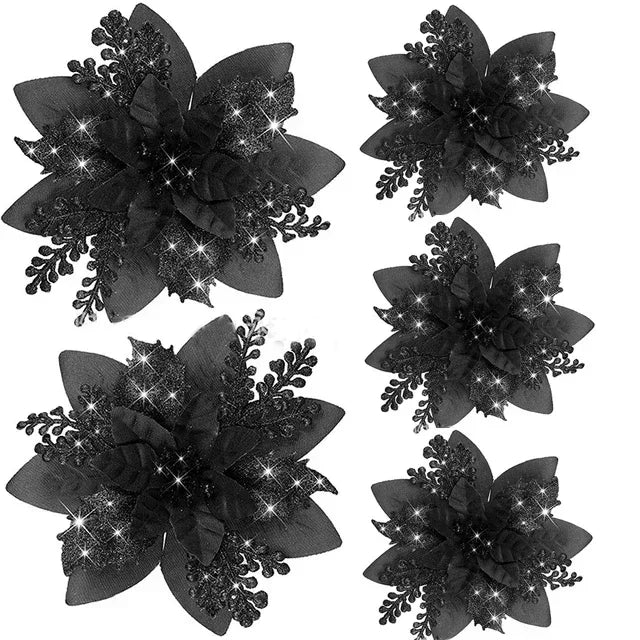 5 flores artificiales de Navidad con purpurina