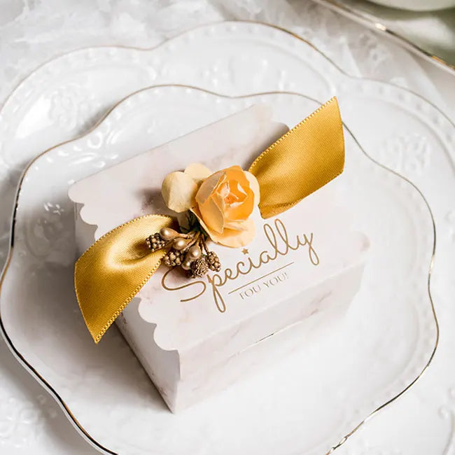 Flower Candy Box Square Rose Ribbon Paper Bag 5PCS.