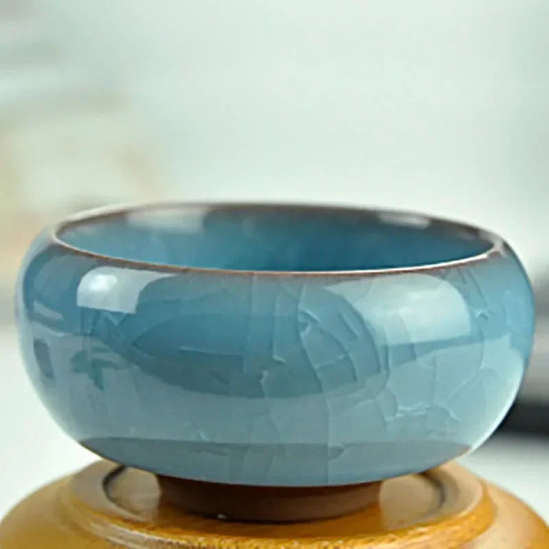 Portacandele in ceramica fatto a mano con motivo a crepe di ghiaccio