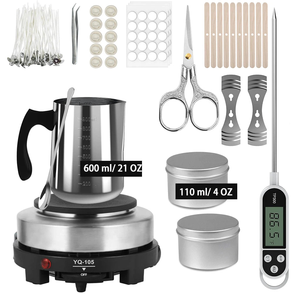Kit per la fabbricazione di candele con fornello elettronico da 500 W, set di strumenti per principianti con crogiolo
