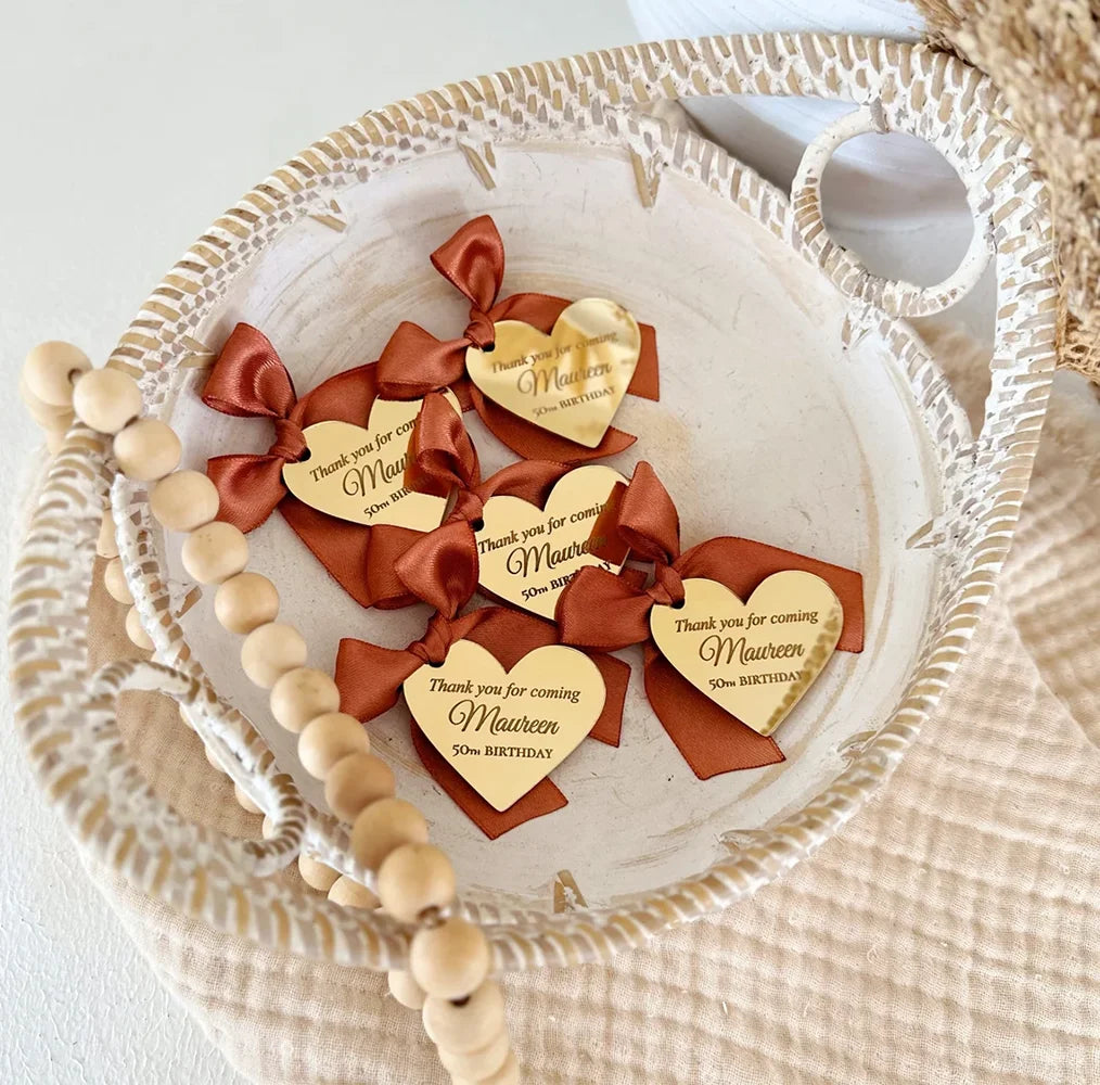 Custom Wedding Favor Tag Anniversary Heart Shape Mirror Tag.