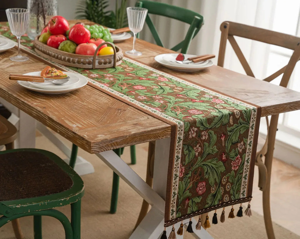 Plant Flower Table Runner with Tassels Jacquard Living Room