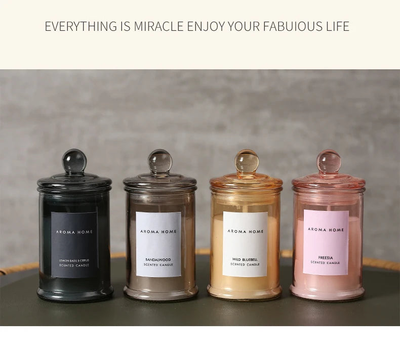 Candela profumata in barattolo di vetro vintage, cera di soia, aromaterapia