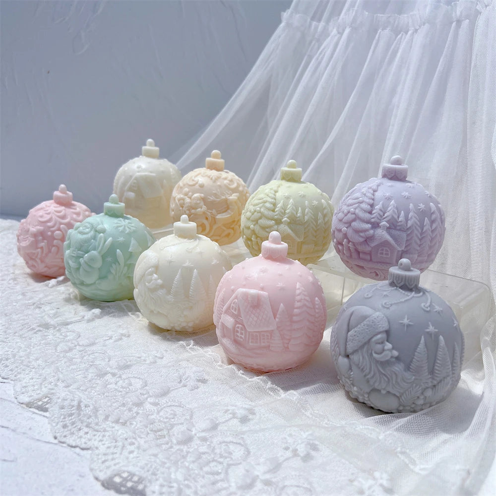 Ball Shape Silicone Candle Mold 5 Designs Christmas