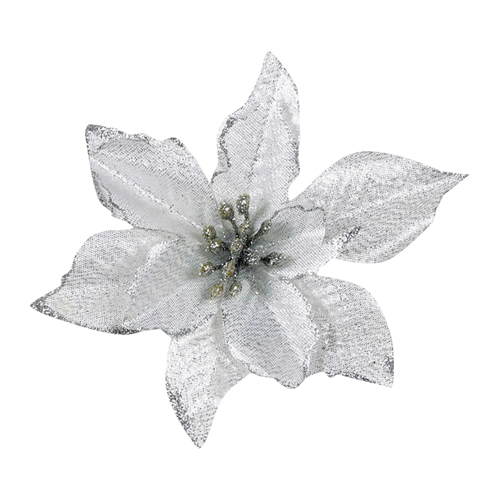 12 adornos artificiales de flores navideñas con purpurina