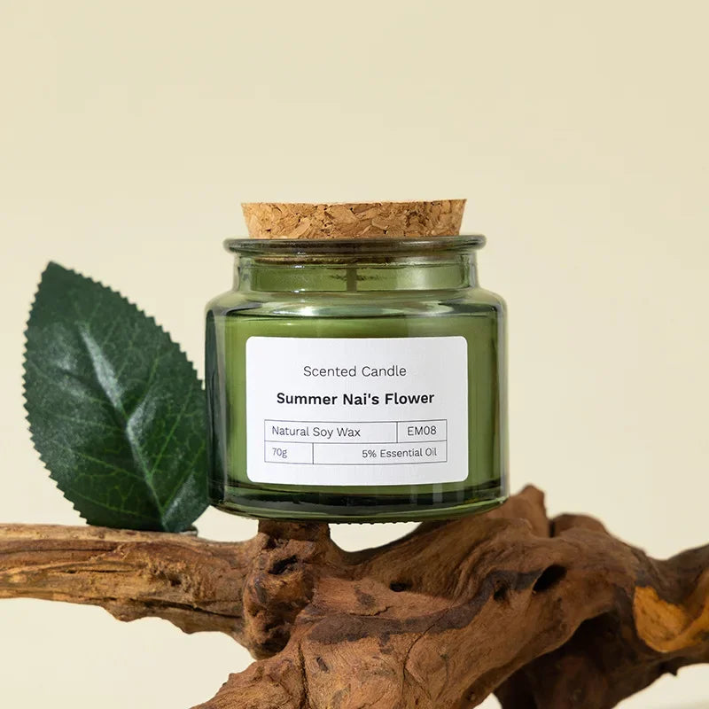 Natural Plant Aromatherapy Candle Smokeless Green Soybean Wax Glass