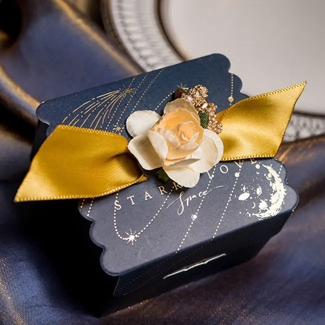 Caja de dulces de flores, bolsa de papel con cinta rosa cuadrada, 5 piezas.