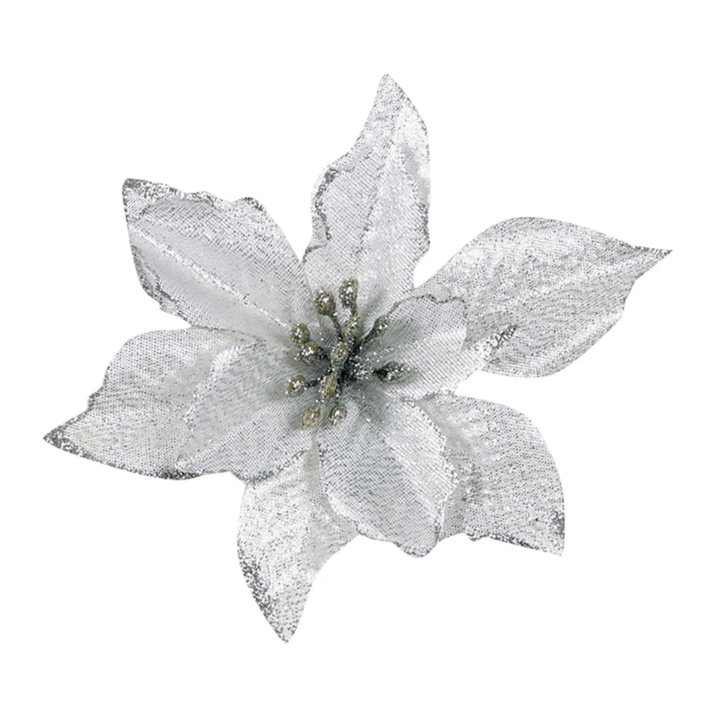 12 adornos artificiales de flores navideñas con purpurina