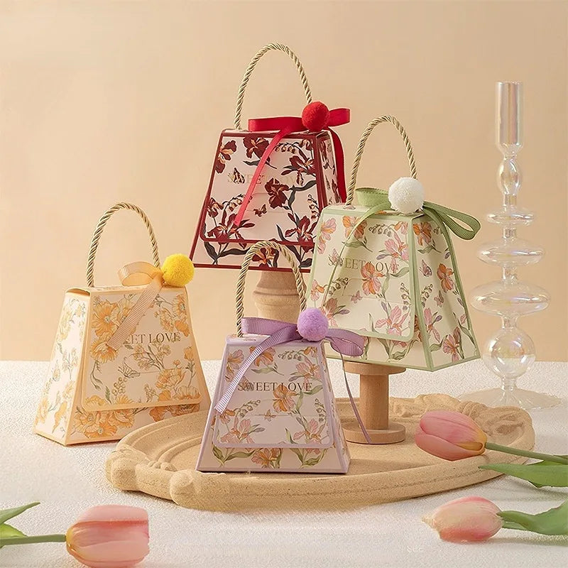 Bolsa de regalo de boda con flores de cartón, 10 unidades