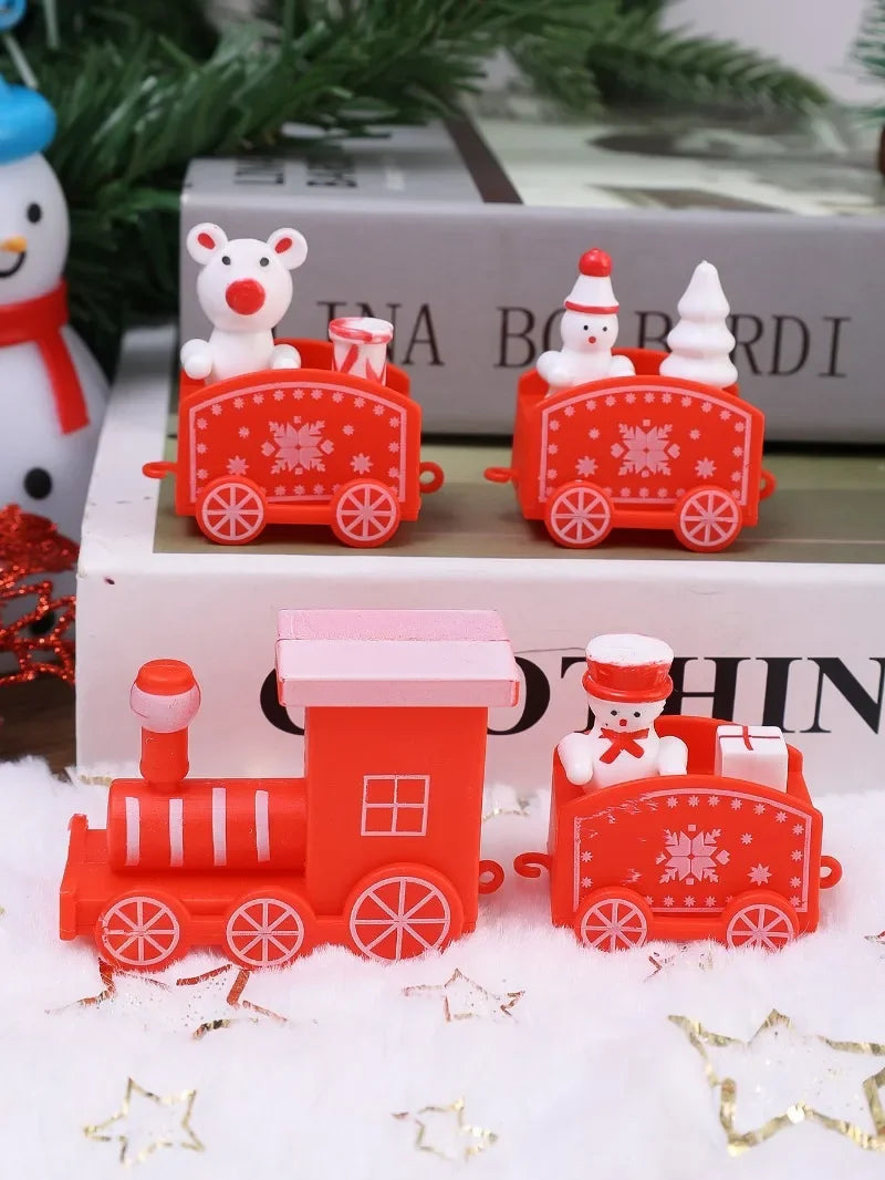 Wooden Train Christmas Ornaments Santa Cake Decoration