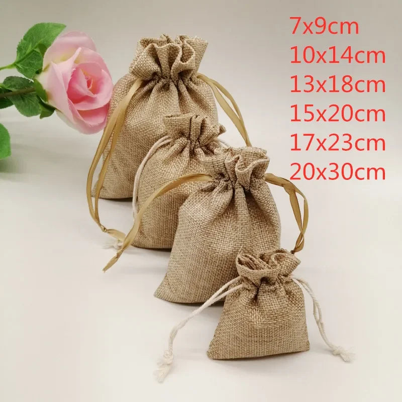 Natural Linen Burlap Bag Jute Gift Bag Drawstring Gift Bags.