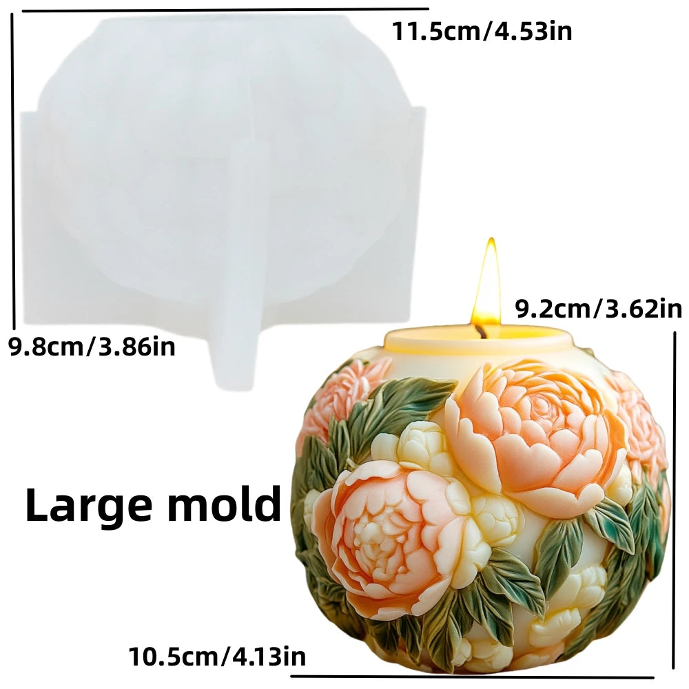 Large Peony flower ball rose candle silicone mold