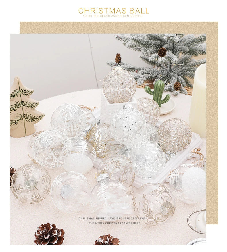 Juego de bolas navideñas para fiestas irrompibles transparentes de 8 cm.