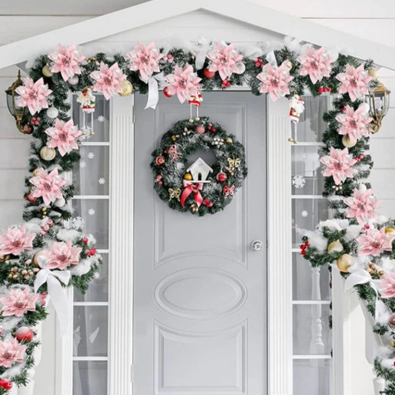 5 flores artificiales de Navidad con purpurina