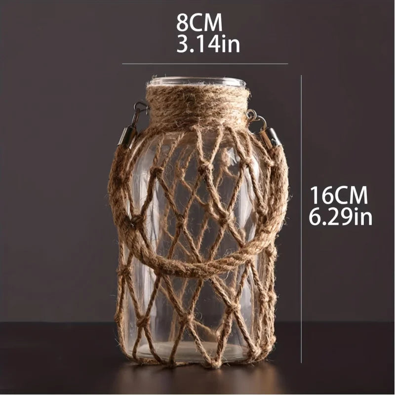 Retro hemp rope glass vase hand-woven country creative.