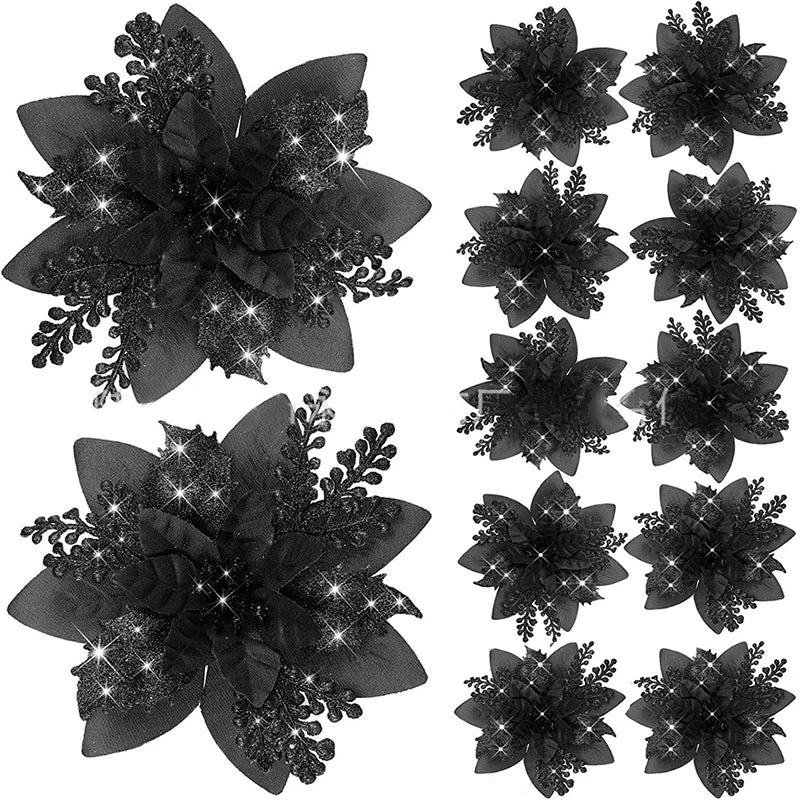 5 flores artificiales de Navidad con purpurina