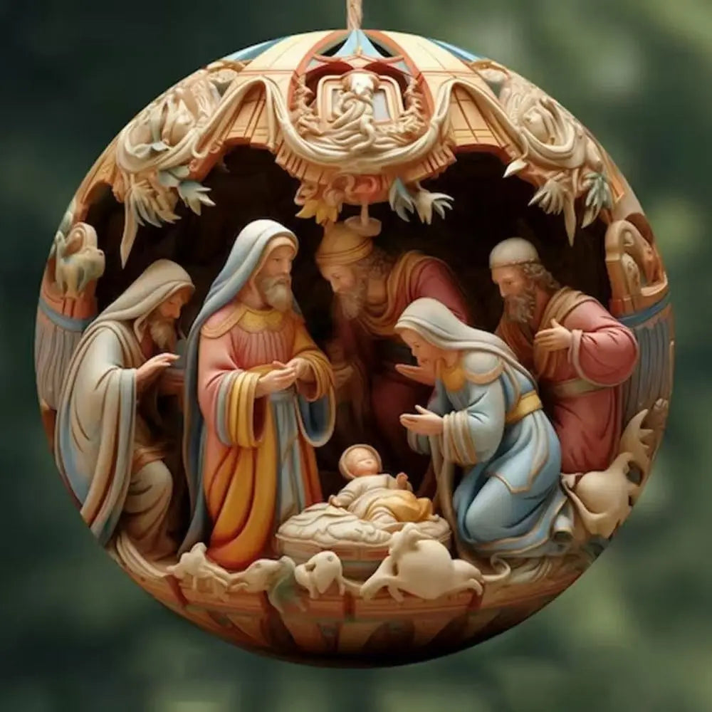 Adornos navideños para el árbol de Navidad con colgante de natividad pintado en 3D