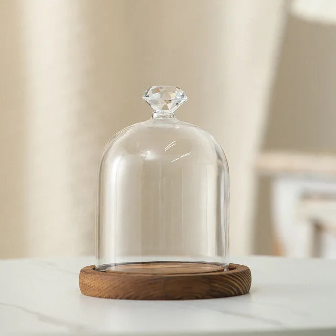 Candle Holder Glass Cover Wooden Base Aromatherapy