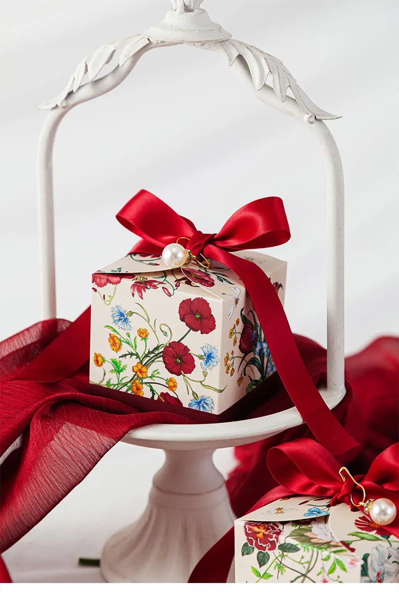 New Mori Series Hand-painted Plant With Ribbon Wedding  Box 20/50pcs