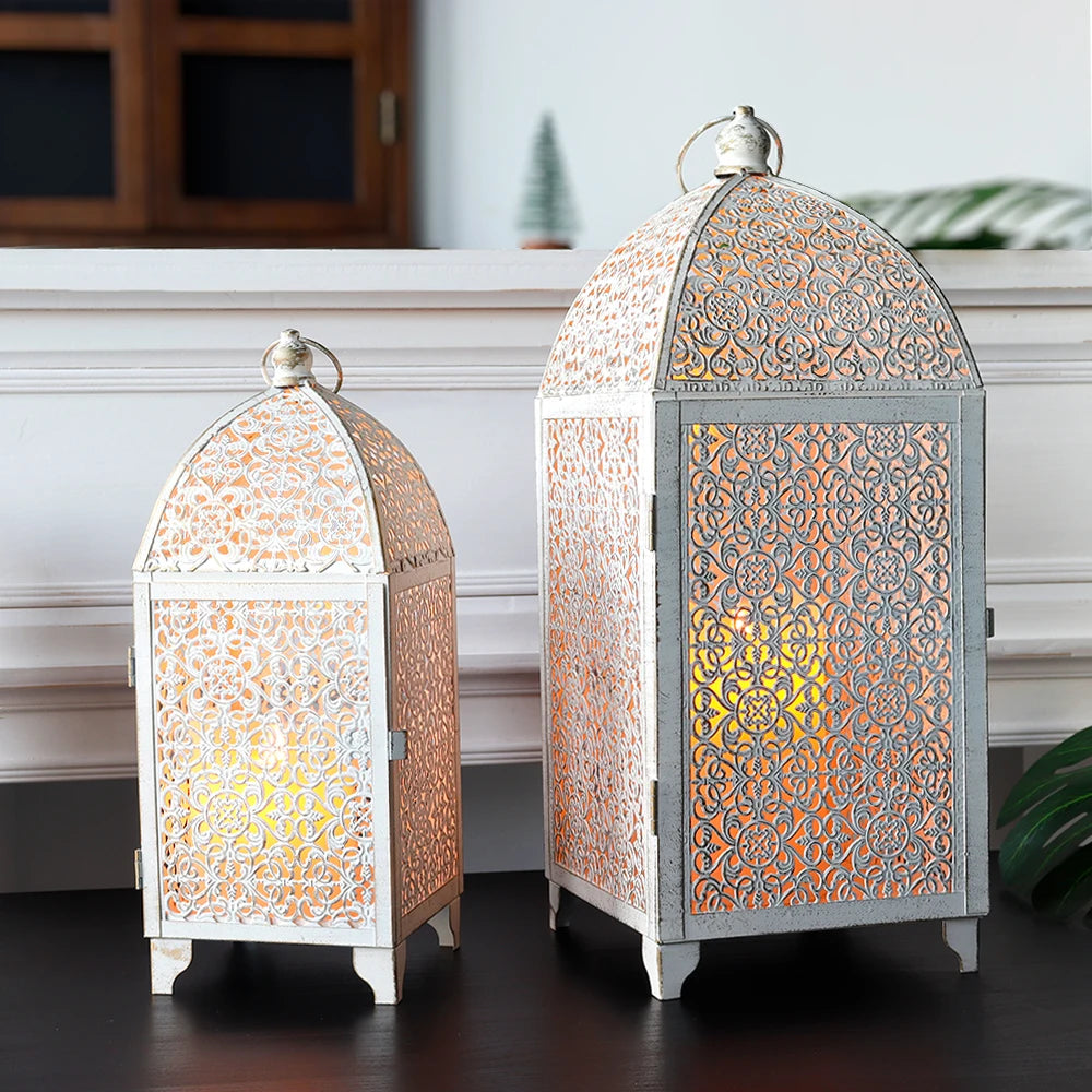 Metal Candle Holder Vintage Candle Lantern 2Pcs