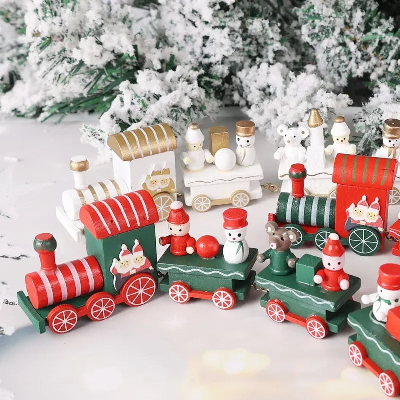 Wooden Train Christmas Ornaments Santa Cake Decoration