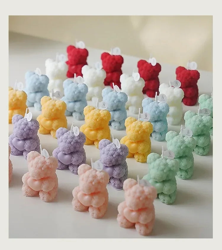 Vela de oso romántica y linda de cera de soja, aromaterapia, pequeña y perfumada