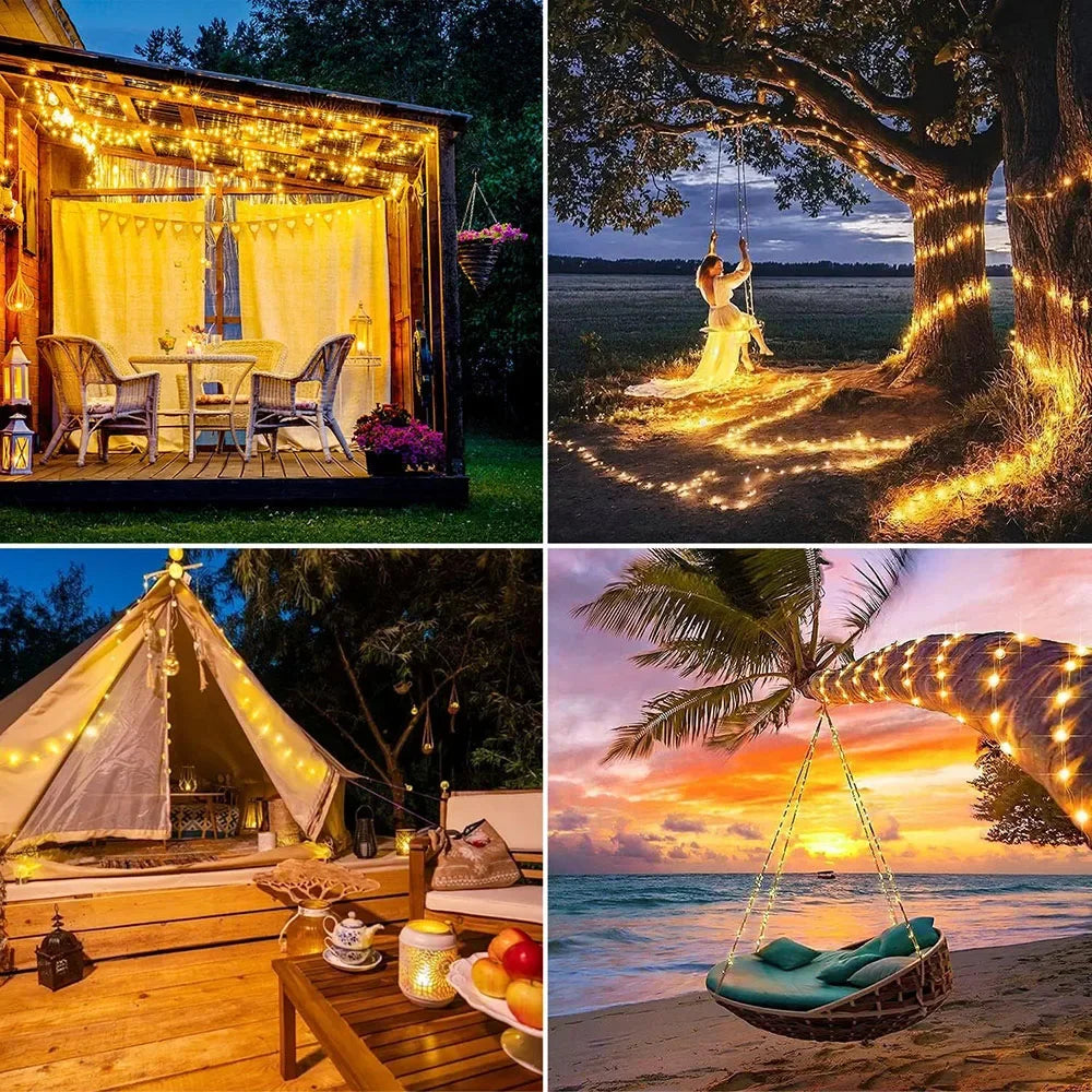 Cadena de luces navideñas solares de 50 a 300 LED para jardín de hadas al aire libre.