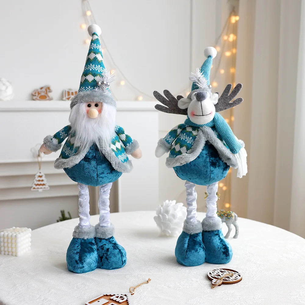 Bambola di Babbo Natale, pupazzo di neve, renna blu, decorazione natalizia estensibile.