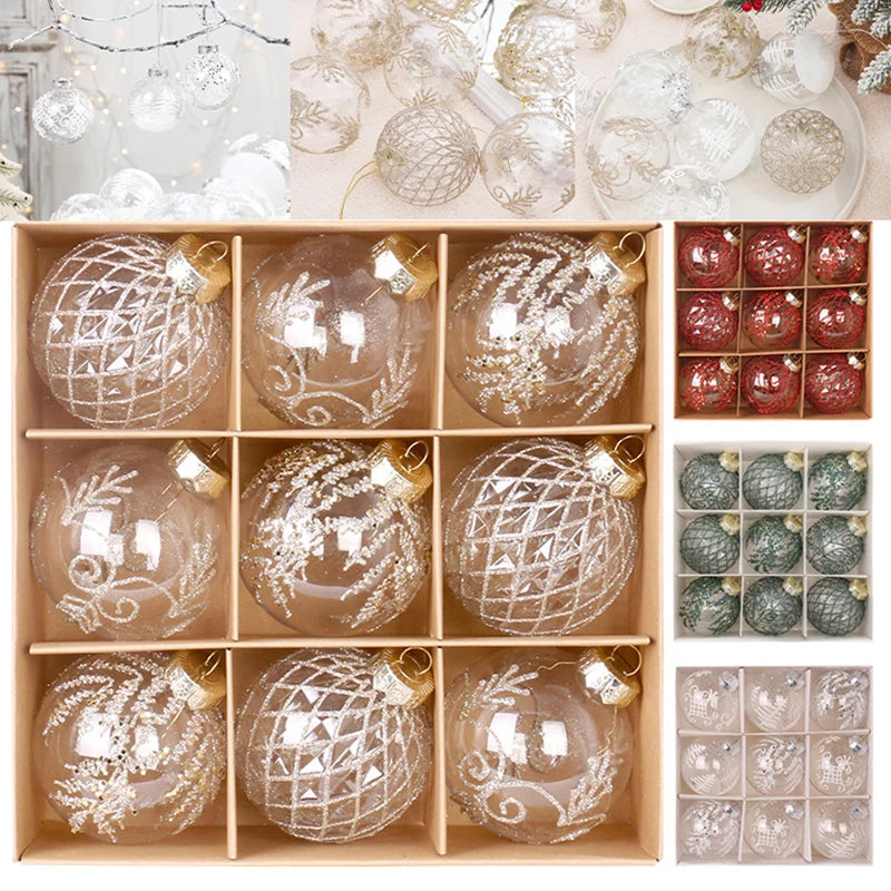 Juego de bolas navideñas para fiestas irrompibles transparentes de 8 cm.