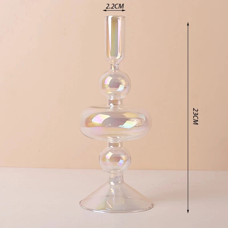 Navy Glass Candle Holder Stripe Flower Glass