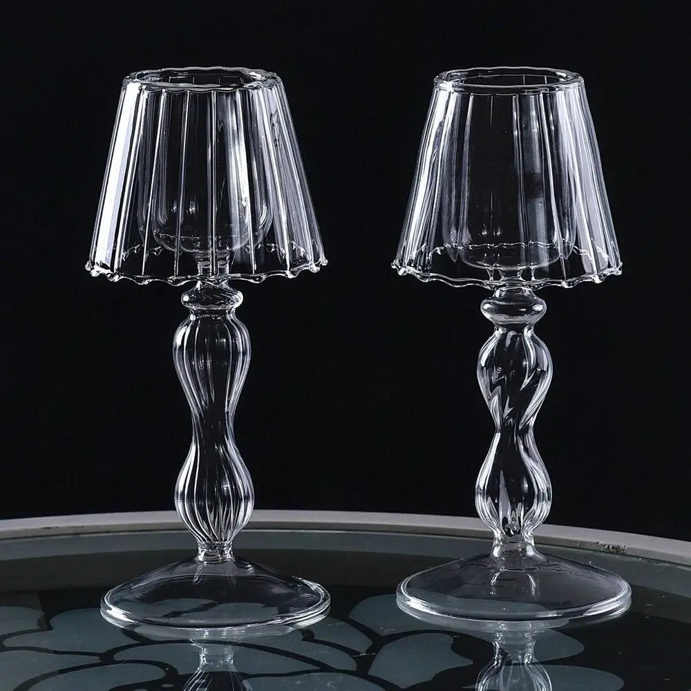 Glass High Footed Striped Candlestick Creative Delicate.