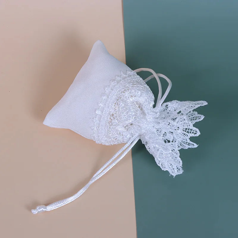 White Lace Embroidery Candy Gift Bag with Drawstring 10 pcs.