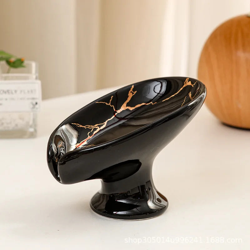 Portasapone da doccia in ceramica a forma di foglia, vassoio per scarico bagno o cucina.