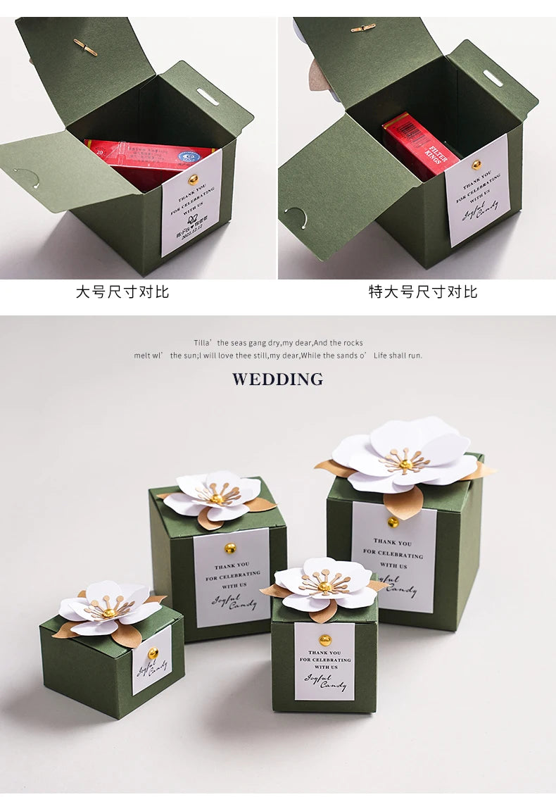 Wedding Candy Box Green Creative Flower Square Exquisite Personalized.