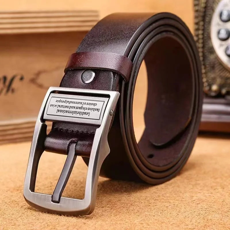 New Leather Cowhide Men's Belt  Metal Alloy Pin Buckle.