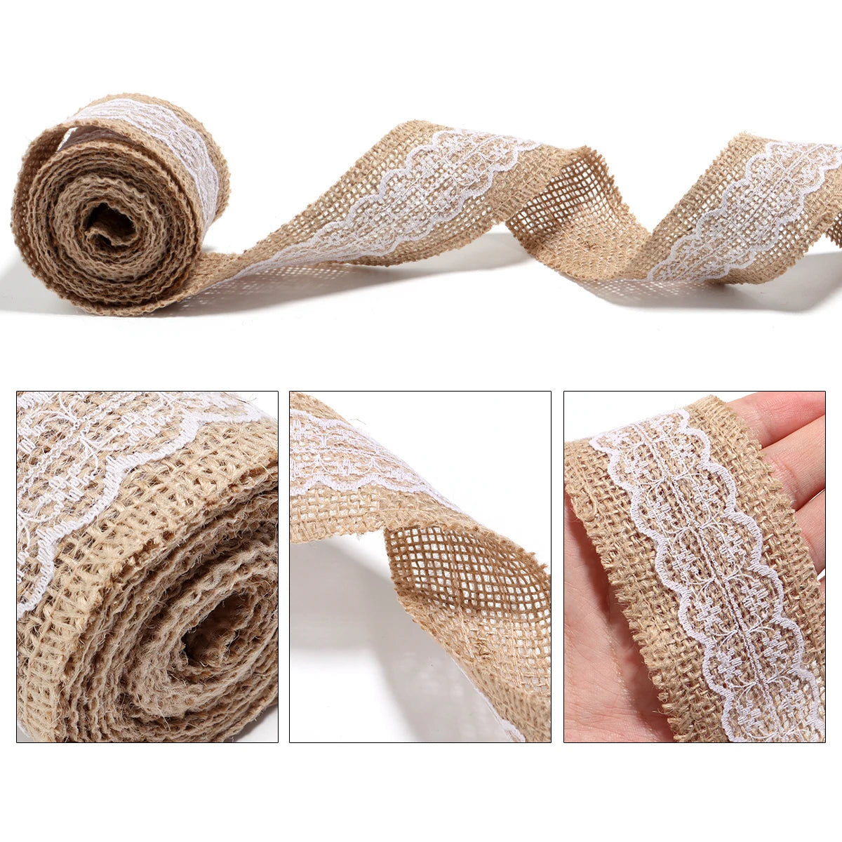 Natural ﻿Lace Linen Jute Ribbons 2 yards/roll.