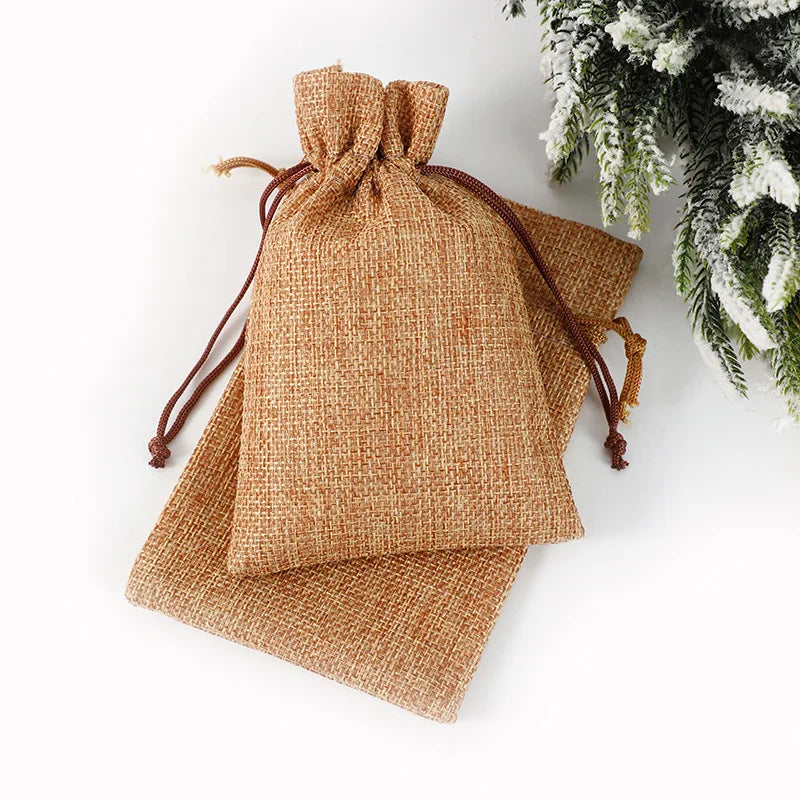 Multi Colors Jute Storage Bags Fabric Package Drawstring Pouches.