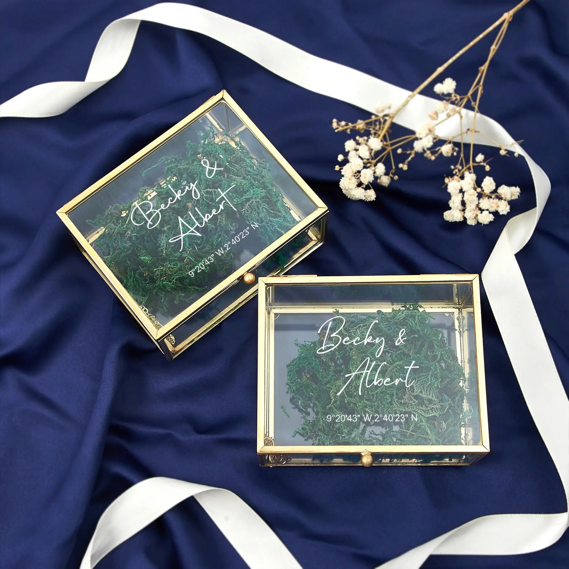 Scatola per anello rettangolare in vetro personalizzata, solo scatola