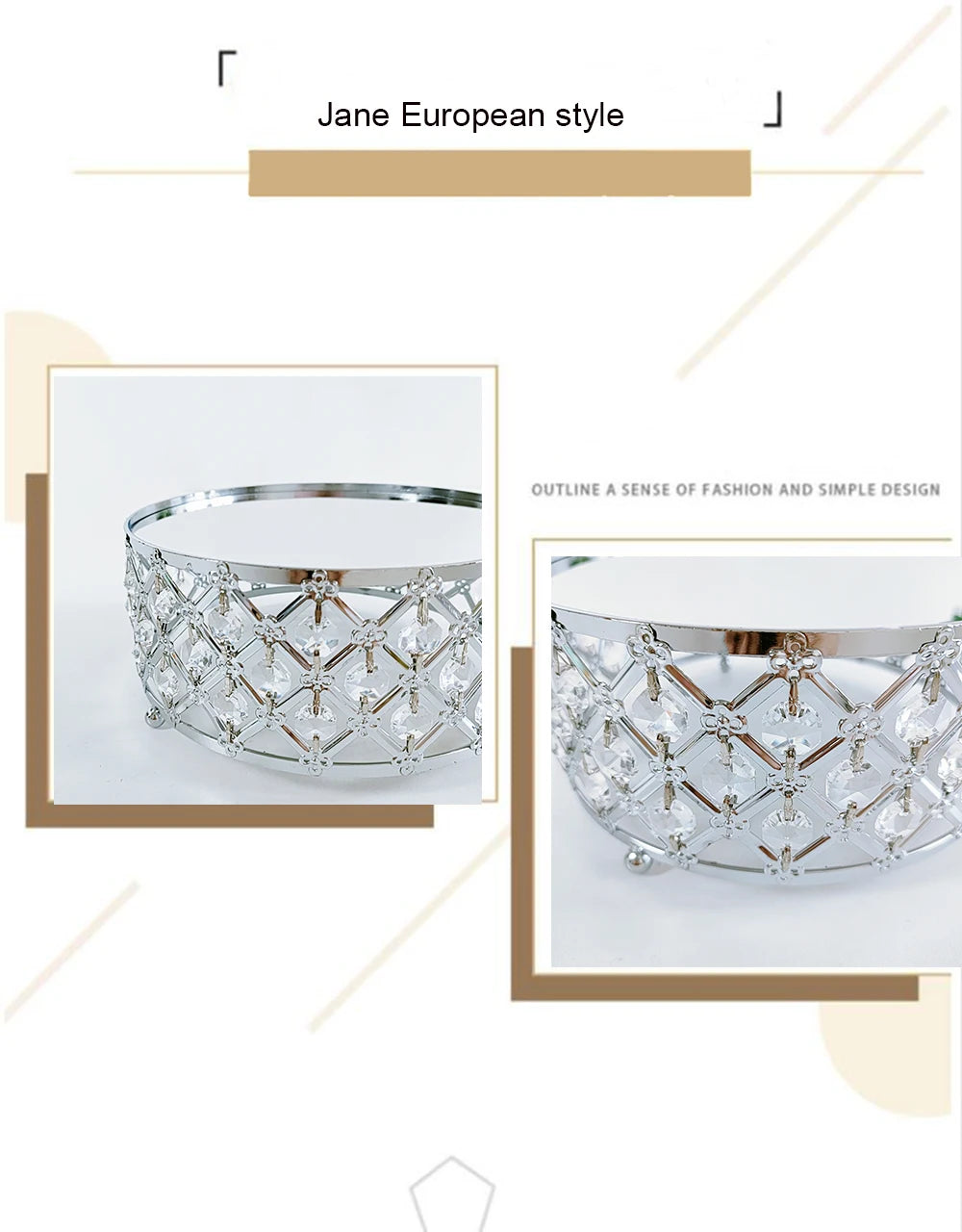 Alzata per torta in metallo con specchio di cristallo dorato, piatto rotondo